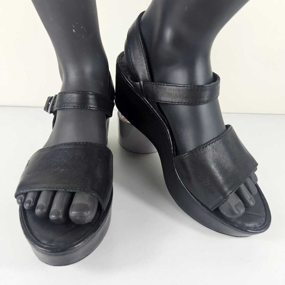 Born Maldives Womens 9 Black Leather Platform Wedge Sandals Ankle Strap